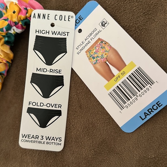 Anne Cole *NWT* Convertible High Waist Shirred Swim Bottom, Sunshine Floral - Picture 13 of 15